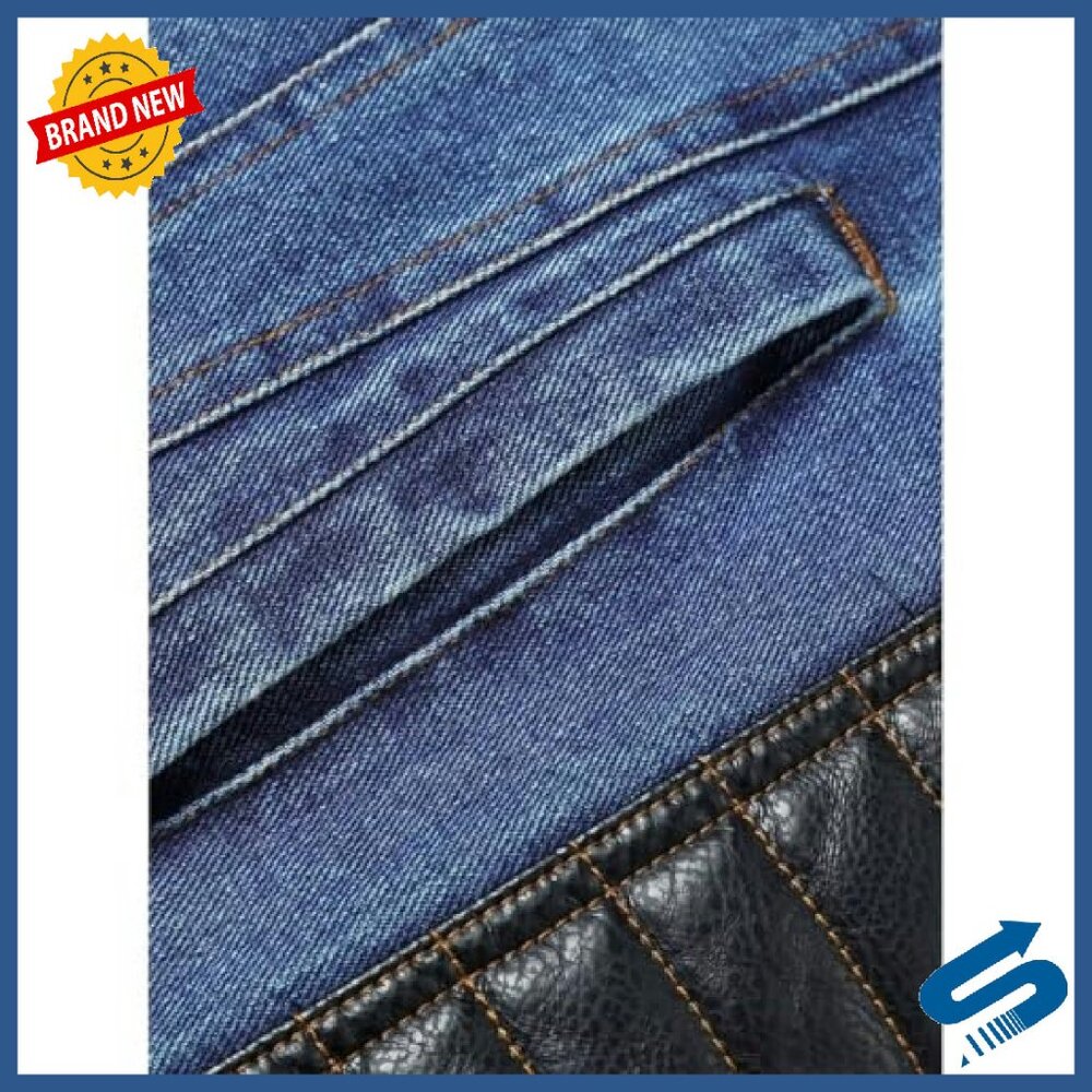 Men's Denim Jacket With Leather Patchwork Sleeves… - image 7